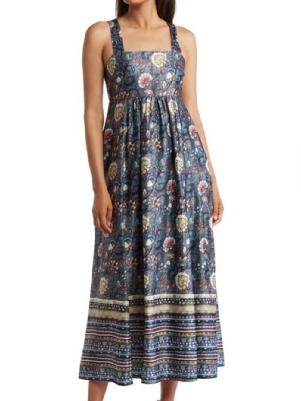 Stitchdrop Veranda Maui Paisley Floral Sleeveless Midi Dress Tie Back Boho LG